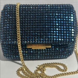 New Ted  Baker Blue Crystal Clutch with Gold Chain